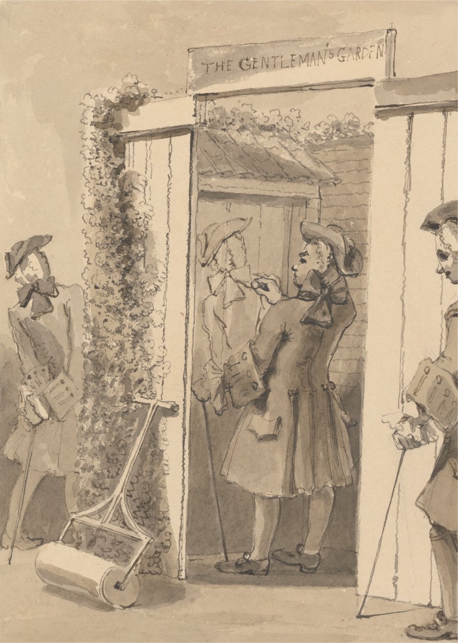 Hogarth, který je mimo svůj čas, kreslí postavu svého společníka na dveře určitého místa, k velkému obdivu všech svých přátel od John Thomas Smith