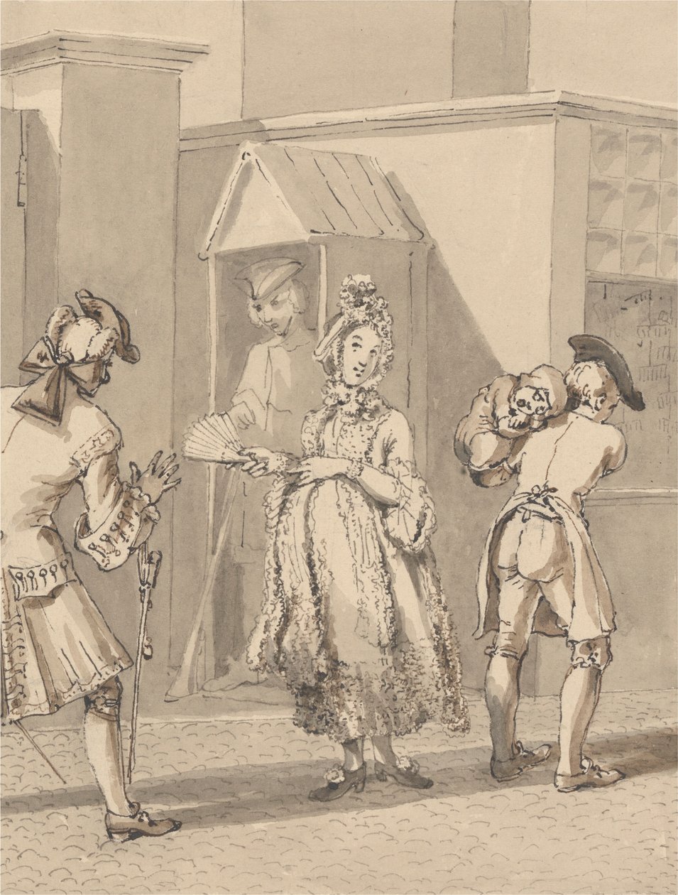 Hogarth nese nemocné dítě svého pána kolem pole Leicester Fields. Spot of Ground Leicester House. od John Thomas Smith