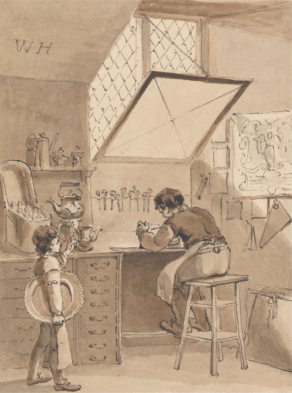 Hogarth rytí obchodního účtu svého pána znamení anděla od John Thomas Smith