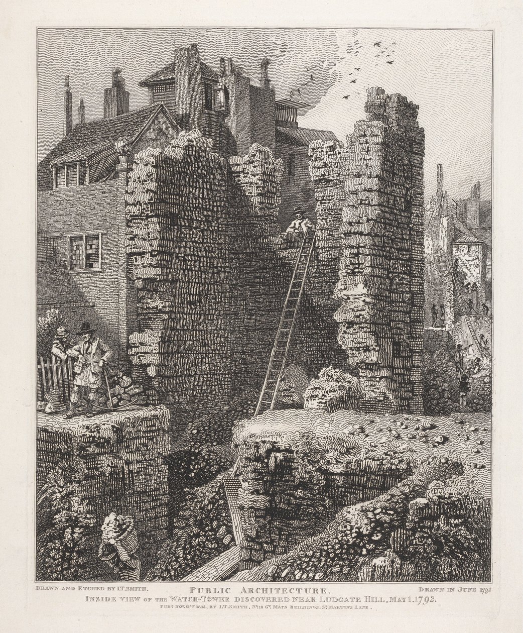 Vnitřní pohled na strážní věž objevenou poblíž Ludgate Hill, 1. května 1792 od John Thomas Smith