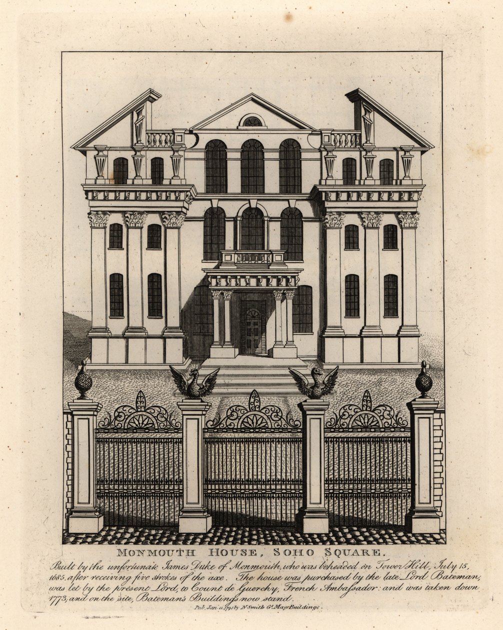 Monmouth House, Soho Square, zničen 1773 od John Thomas Smith