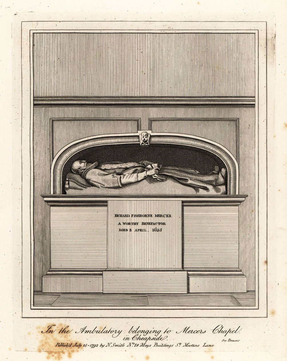 Památník Richarda Fishbourne Mercer, zemřel 1625, v Ambulatory v Mercers Chapel, Cheapside od John Thomas Smith
