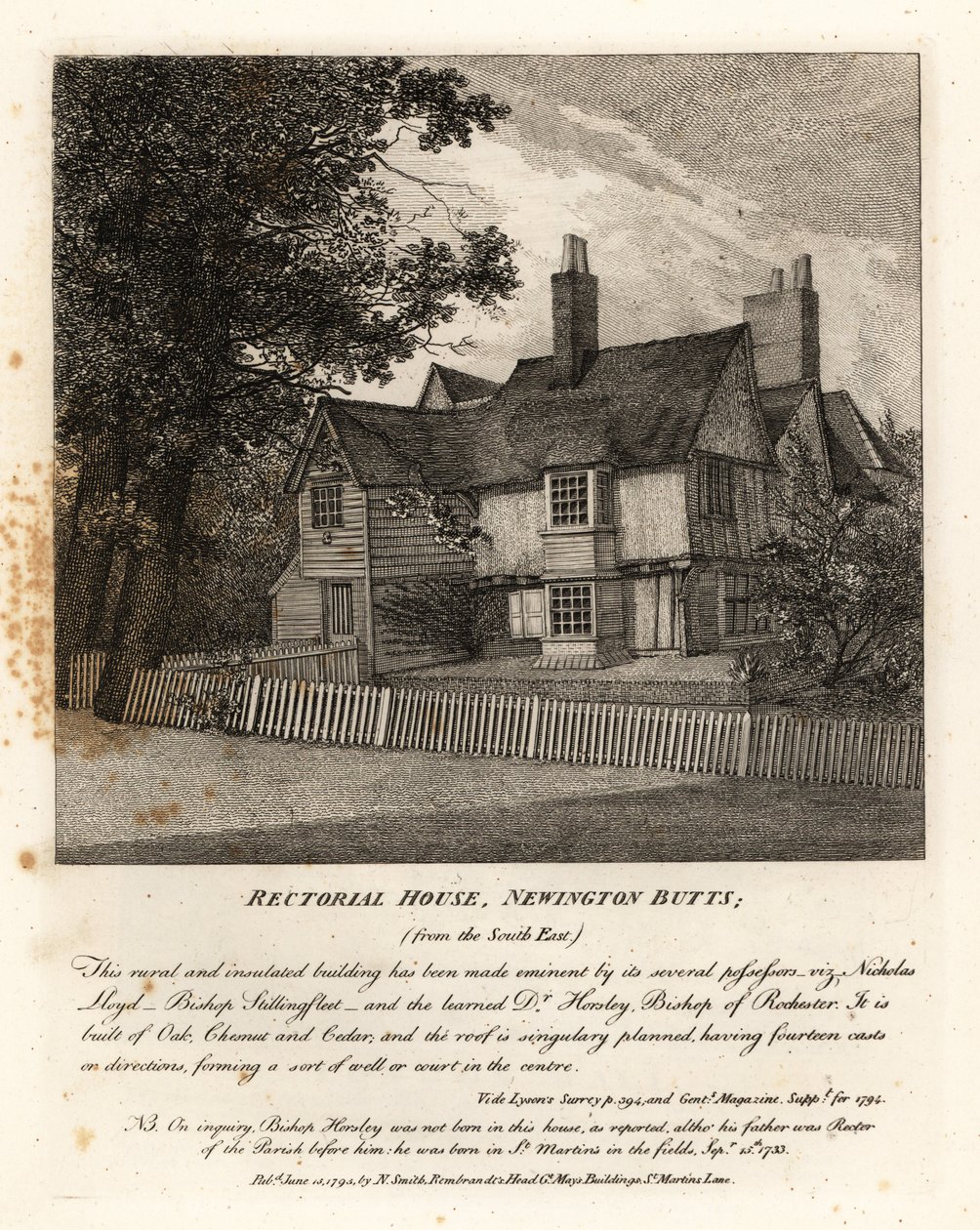 Rectorial House, Newington Butts od John Thomas Smith