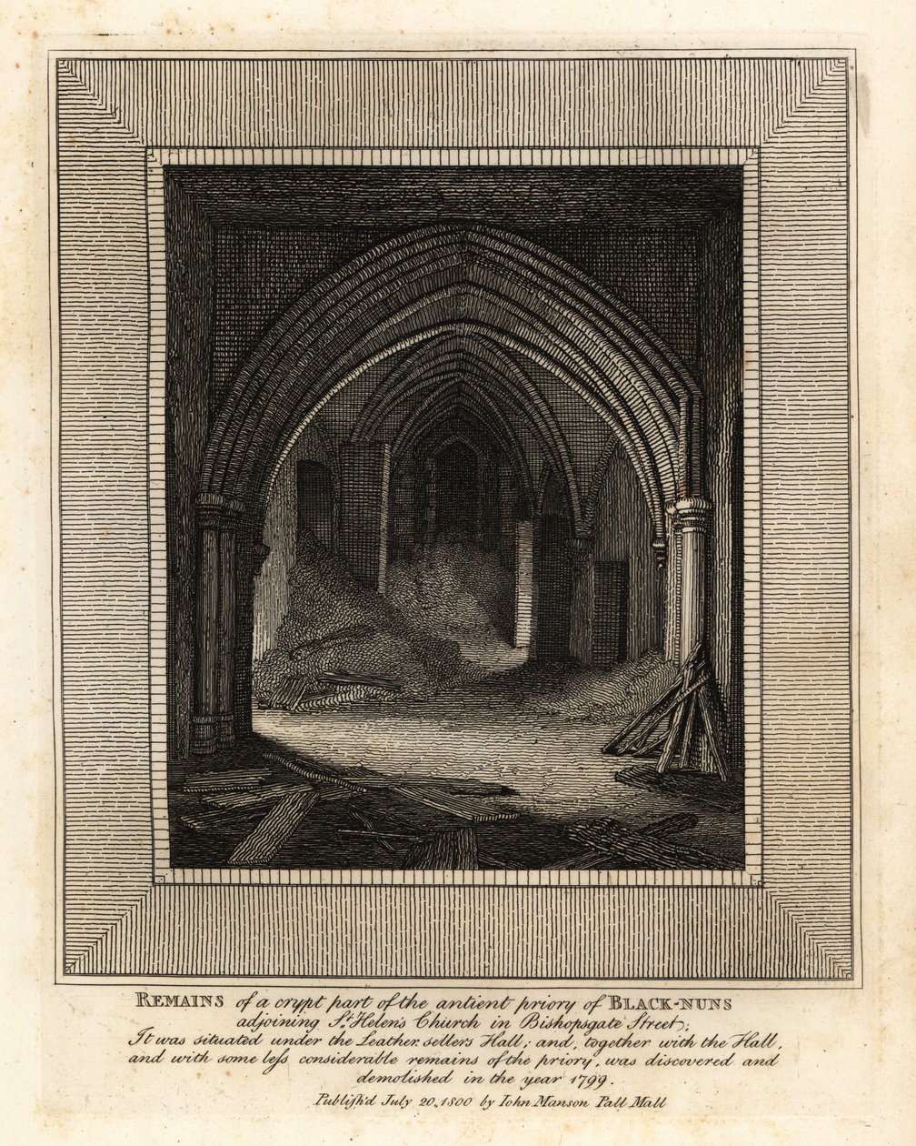 Zbytky krypty části starověkého převorství Black-Nuns, přiléhající ke kostelu St Helen, Bishopsgate Street od John Thomas Smith