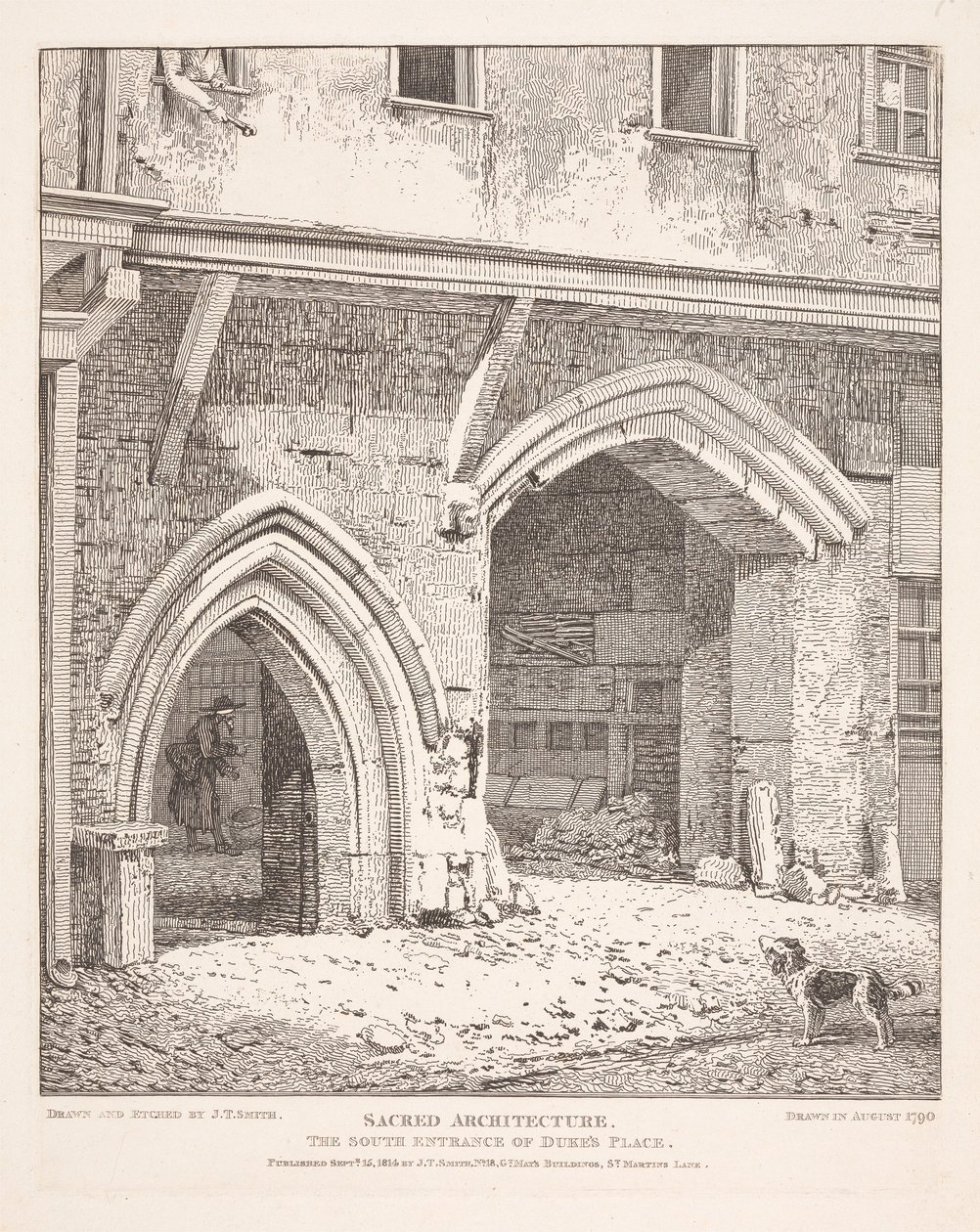 Sakrální architektura: jižní vstup do Dukes Place od John Thomas Smith