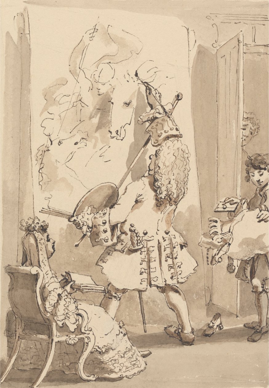 Chlapec Sira Jamese Thornhilla vchází do malířské místnosti svého pána, aby předal balíček a dopis v přítomnosti lady Thornhillové od John Thomas Smith