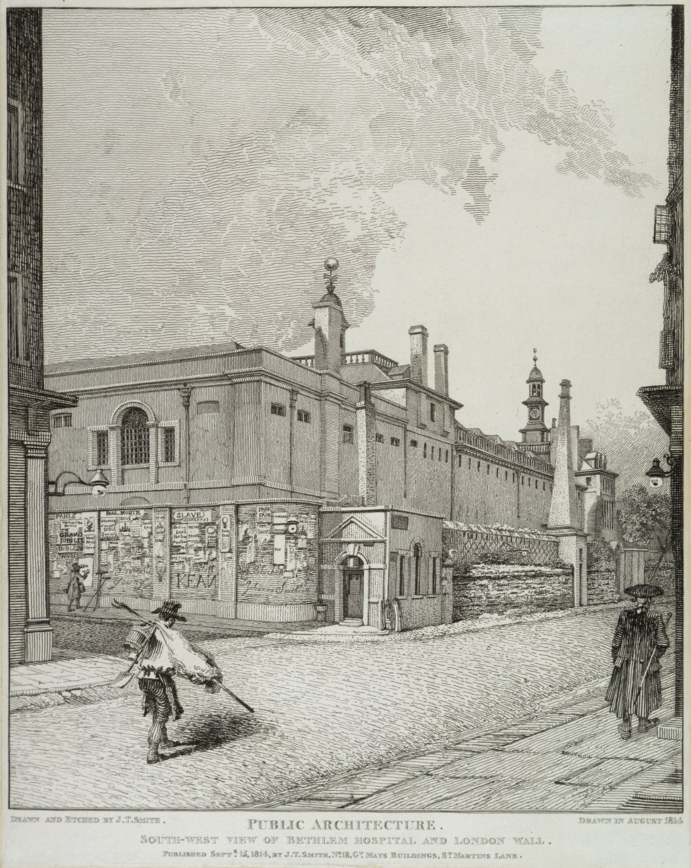 South West View of Bethlem Hospital a London Wall, 1814 od John Thomas Smith
