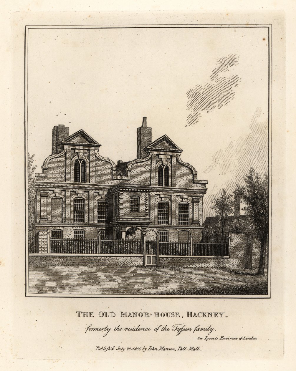 Old Manor House, Hackney, dříve sídlo rodiny Tyssenů od John Thomas Smith