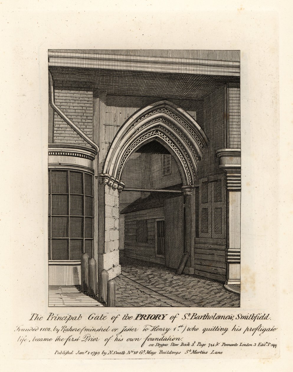 Hlavní brána převorství svatého Bartoloměje, Smithfield od John Thomas Smith