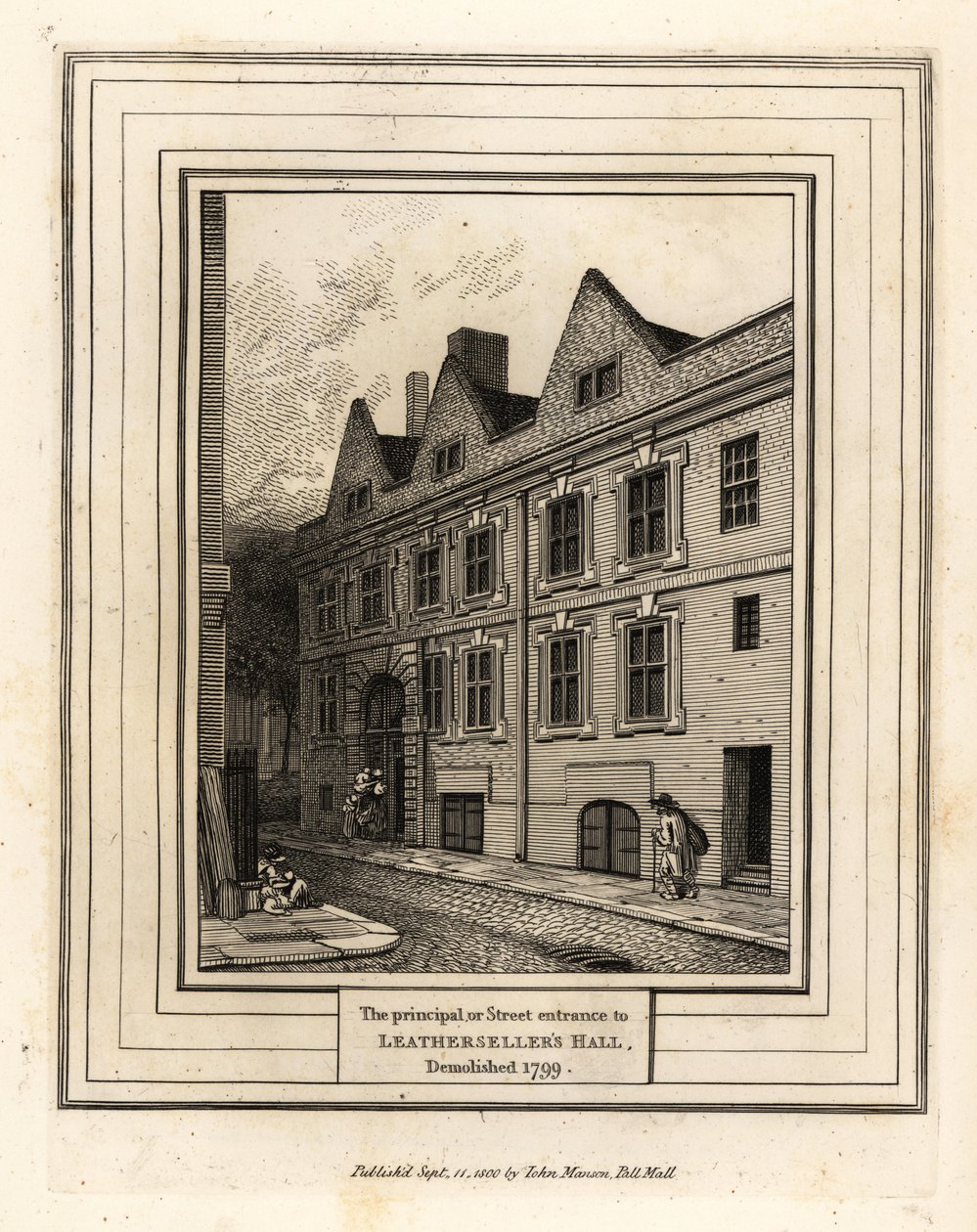 Hlavní nebo pouliční vchod do Leathersellers Hall, zničen 1799 od John Thomas Smith