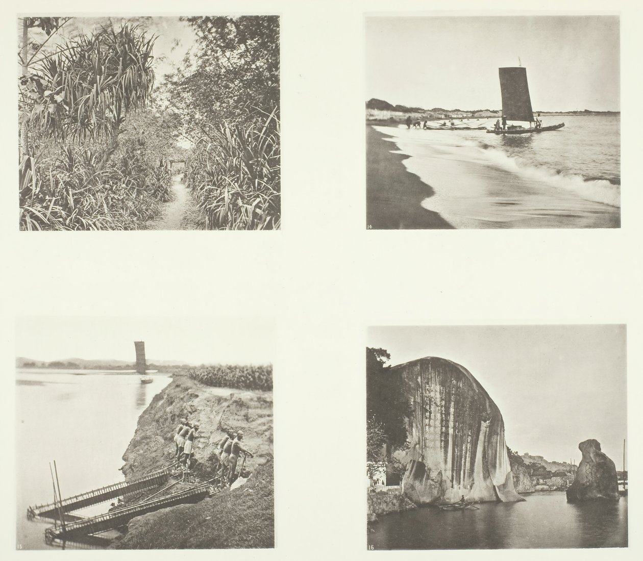 Country Road poblíž Taiwanfu, Katamarán, Řetězová čerpadla, Rock Inscriptions, Amoy, c. 1868. od John Thomson