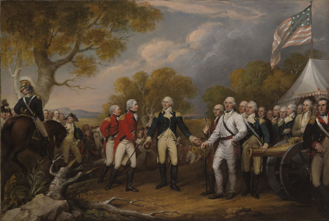 Bitva u Saratogy, britský generál John Burgoyne se vzdává americkému generálovi, Horatio Gates, 17. října 1777, c.1822-32 od John Trumbull