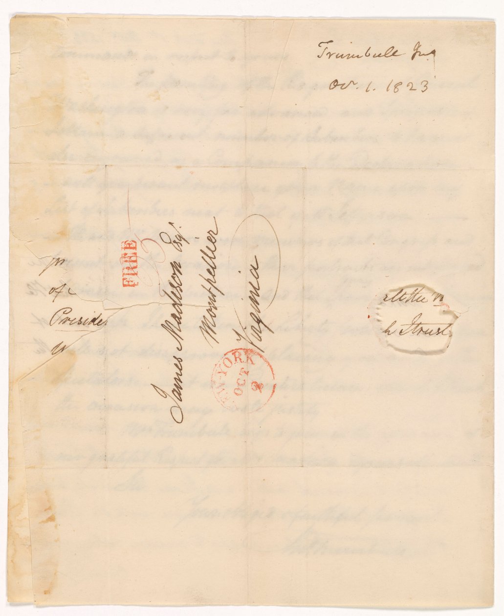 Dopis Johna Trumbulla (1756–1843) prezidentu Madisonovi ze dne 1. října 1823 od John Trumbull