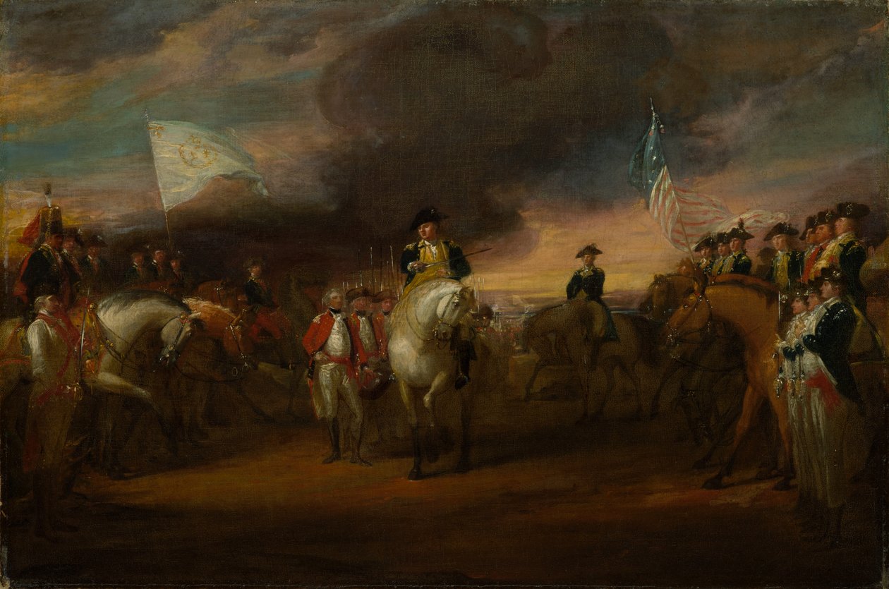 Studie k "Vzdužení lorda Cornwallise v Yorktownu", kolem 1787-91 (olej na plátně) od John Trumbull