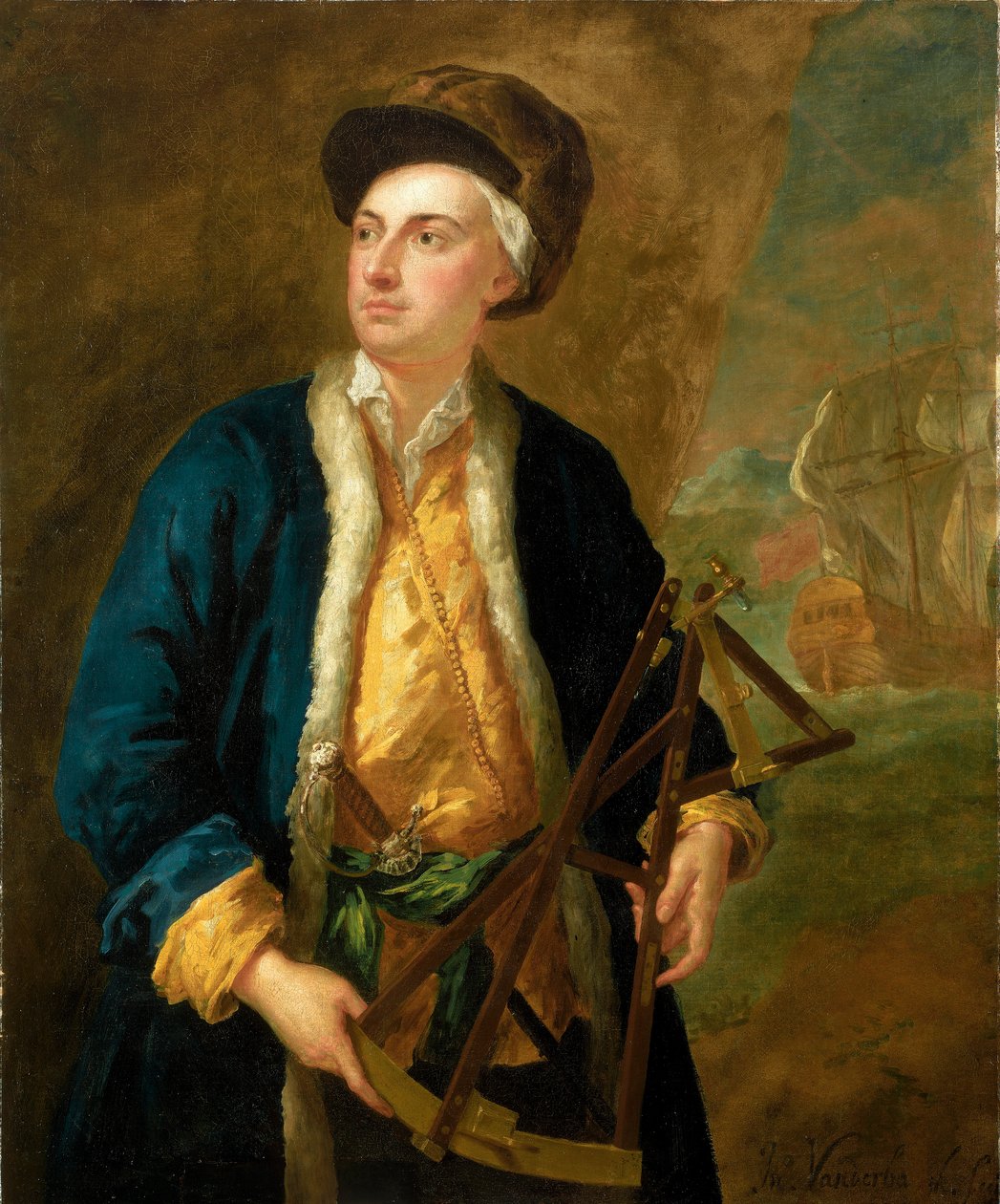 Obchodní kapitán s Eltonovým kvadrantem, asi 1730 (olej na plátně) od John Vanderbank
