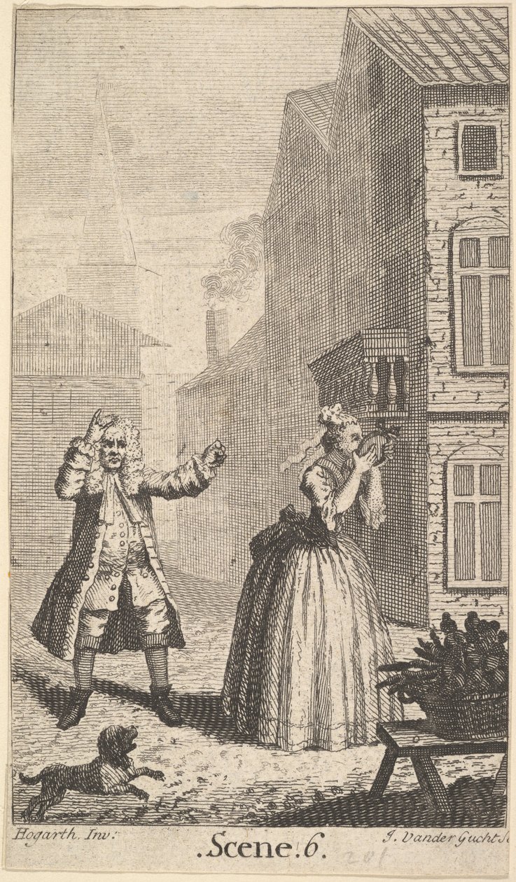 Frontispis k Moliérově Sganarelle, ou le Cocu Imaginaire Imaginární paroháč, ca. 1732. od John Vandergucht