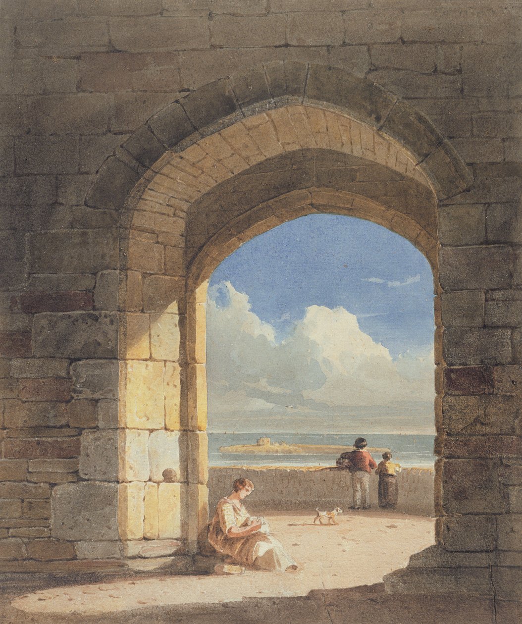Oblouk na Svatém ostrově, Northumberland, 1809 (grafit a wc na papíře) od John Varley