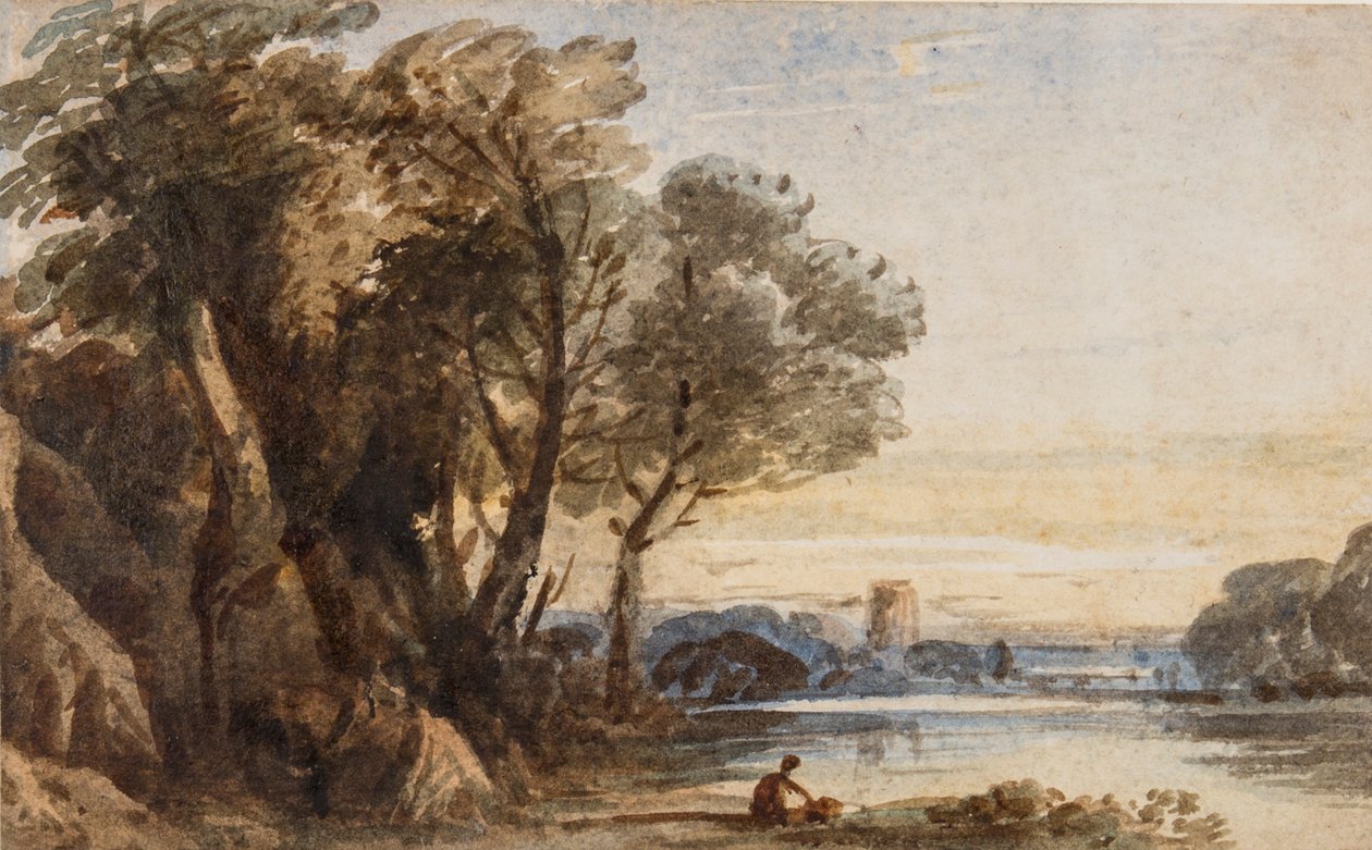 Capriccio Landscape, cca 1830 (Wc s arabskou gumou na papíře) od John Varley