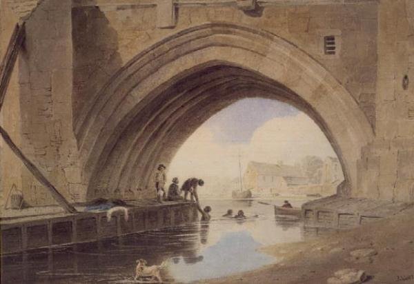 Děti plavání pod Ouse Bridge v Yorku od John Varley