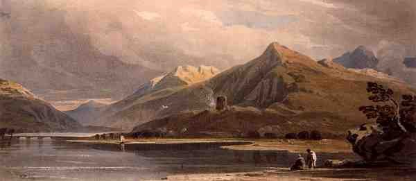 Hrad Dolbadern, Severní Wales (akvarel na papíře) od John Varley