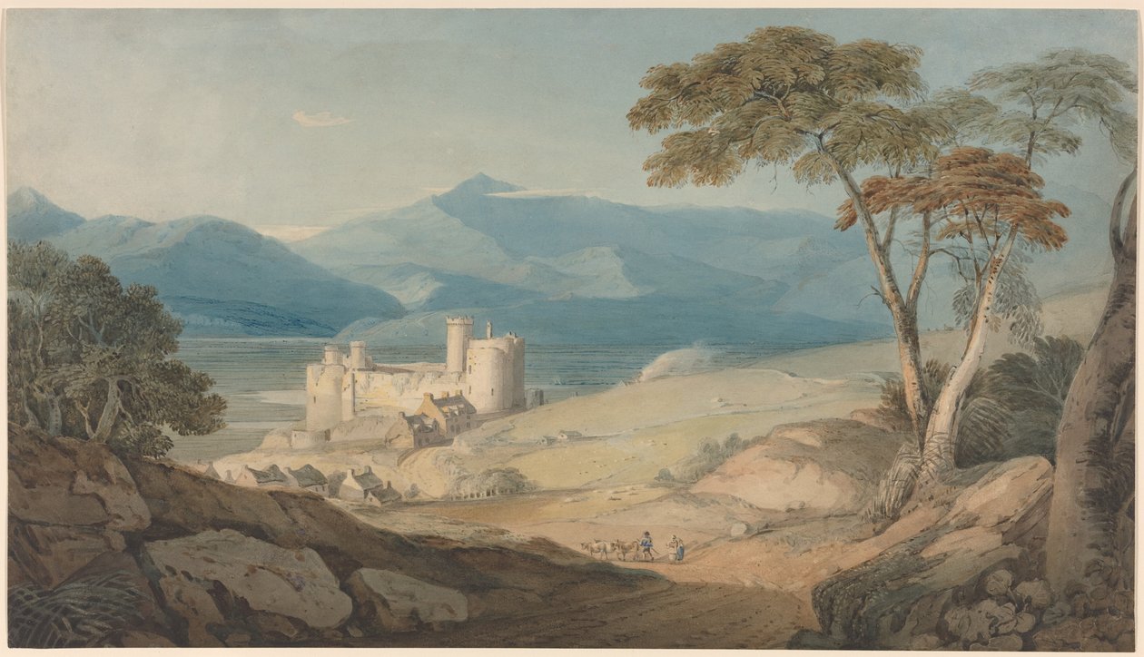 Hrad Harlech a Snowdon od John Varley