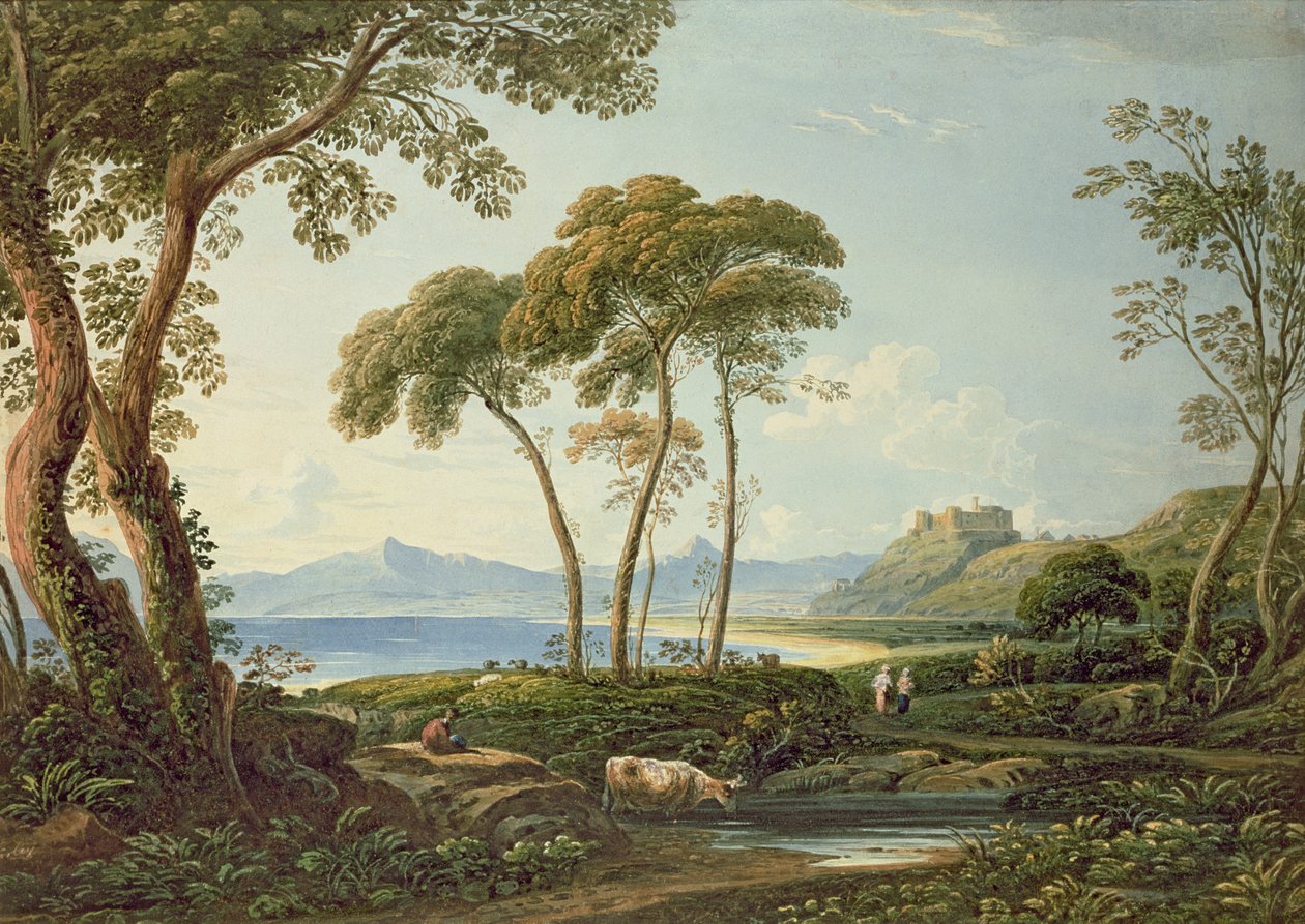 Krajina s hradem Harlech od John Varley