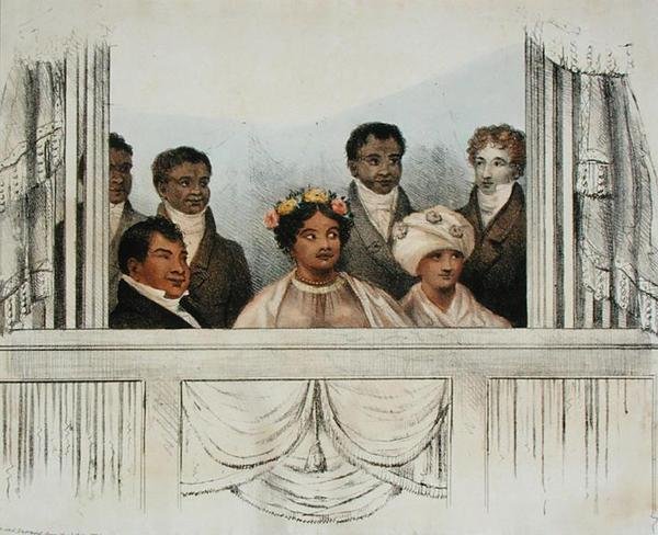Jejich Veličenstva král Rheo Rhio, královna Tamehamalu, Madame Poki, ze Sandwichových ostrovů a apartmá, když se objevili v Theatre Royal, Drury Lane, 4. června 1824 od John W. Gear