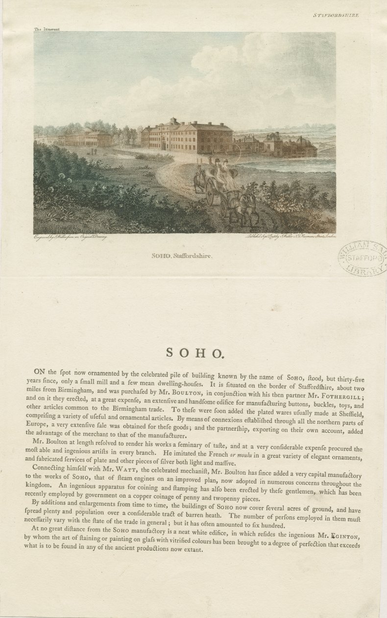 Soho Manufactory: barevná rytina, nd [c 1798] od John Walker