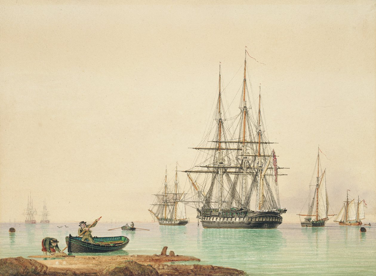 H.M.S. Vindictive (pero, tuš a akvarel na papíře) od John Ward