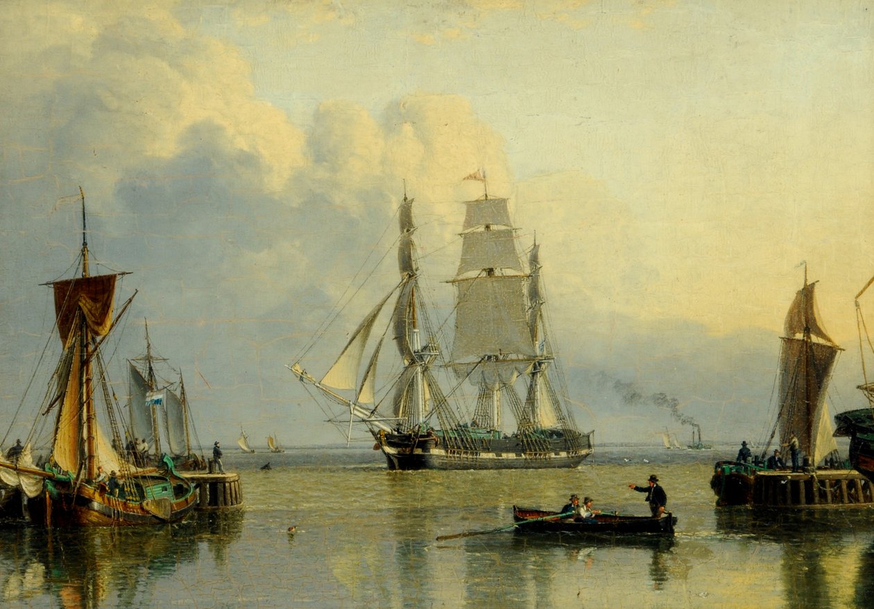 Loď "William Lee" vplouvá do doku Humber, Hull (olej na desce) od John Ward