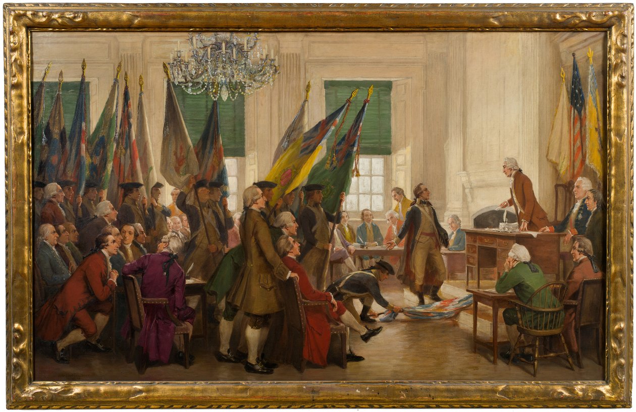 Zachycené vlajky z Yorktownu položené u nohou Kongresu od John Ward Dunsmore