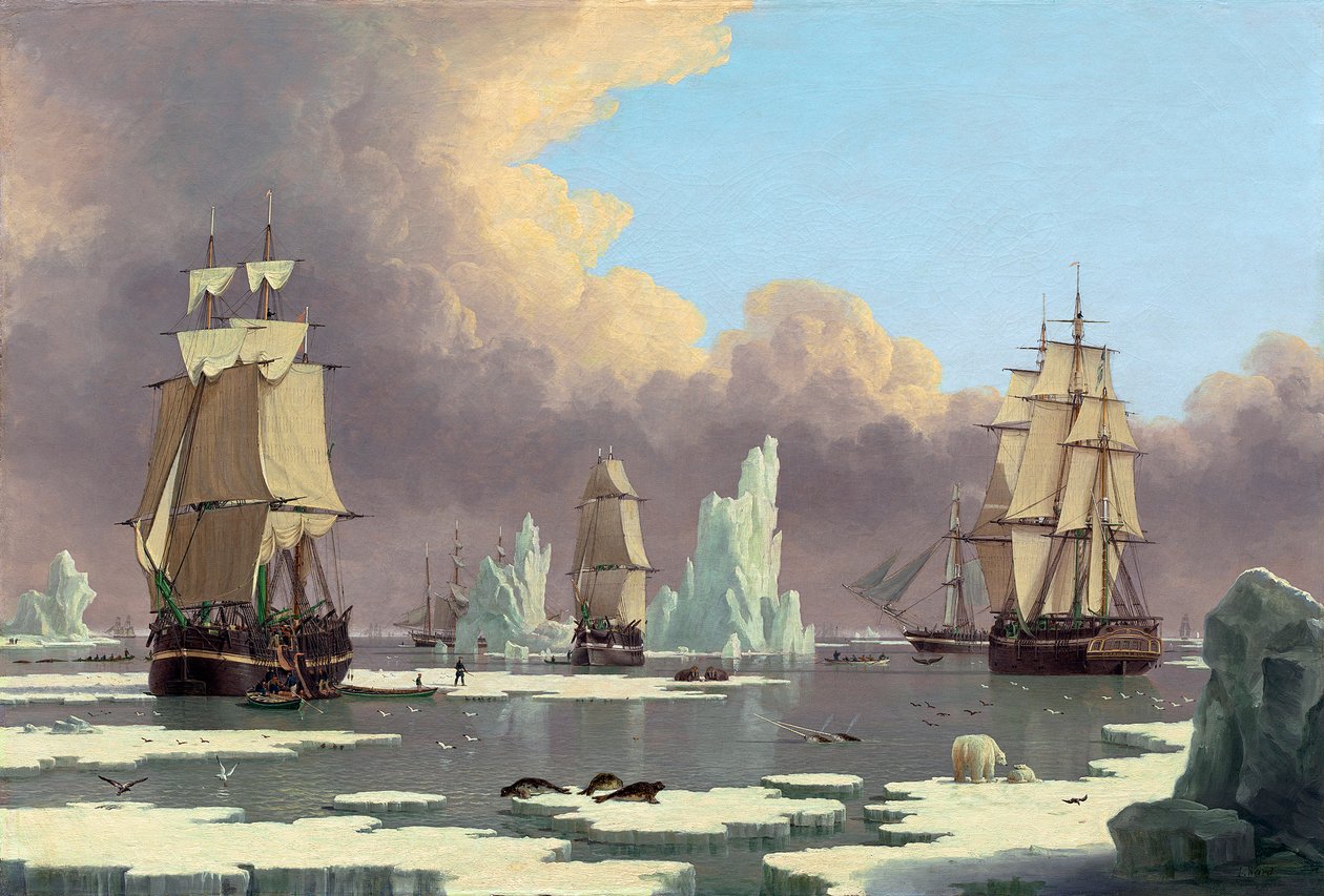 Lov severních velryb: Labuť a Isabella, c. 1840 od John Ward of Hull