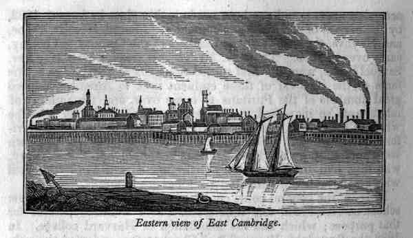 Východní pohled na východní Cambridge, z „Historických sbírek Massachusetts“, od Johna Warnera Barbera od John Warner (after) Barber