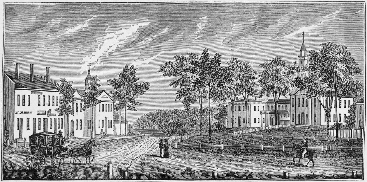 Centrální část Greenfield, z „Historických sbírek Massachusetts“, John Warner Barber, vyryto S. E. Brownem, 1839 od John Warner Barber