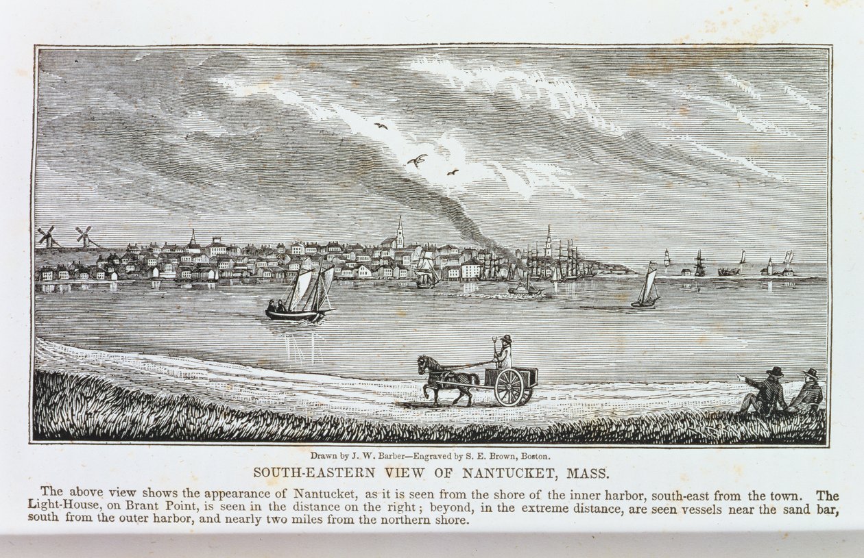 Jihovýchodní pohled na Nantucket, z „Historických sbírek Massachusetts“, John Warner Barber, rytý S. E. Brown, 1839 od John Warner Barber
