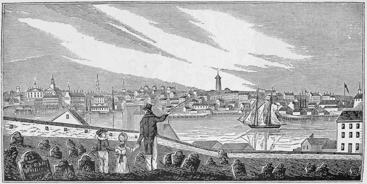 Jižní pohled na Charlestown, z „Historických sbírek Massachusetts“, John Warner Barber, rytý S. E. Brown, 1839 od John Warner Barber