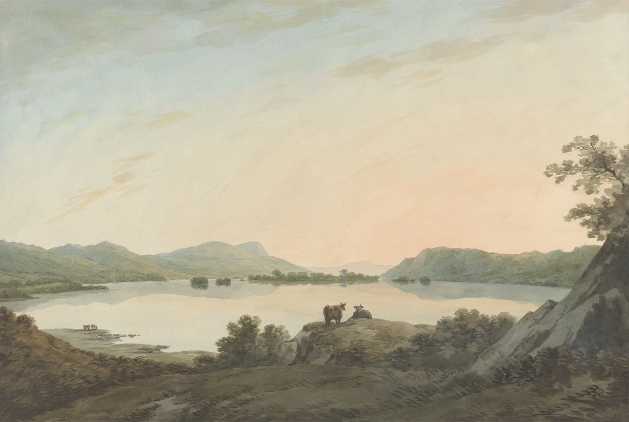 Lake Windermere z Calgarth s Belle Isle (akvarel přes grafit na papíře) od John Warwick Smith