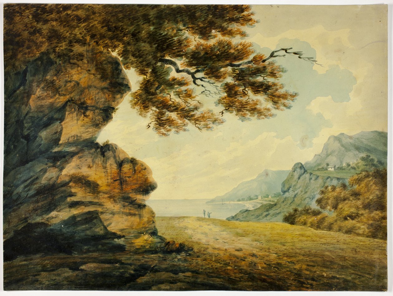 Dvě postavy hledící na záliv od John Warwick Smith