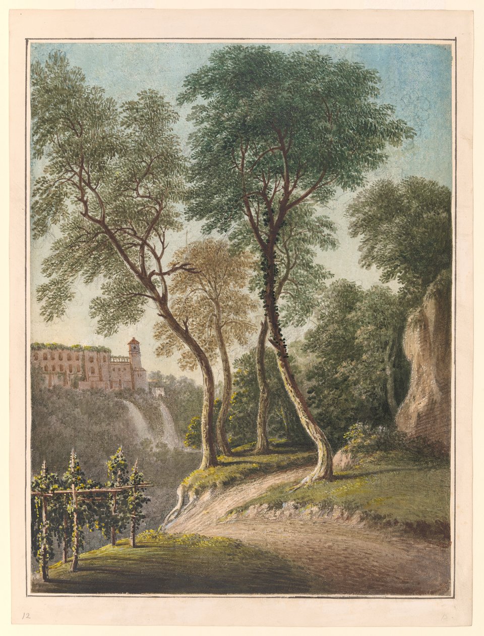 Villa Of The Maecena And The Cascatelli, Tivoli, n. 1781 (akvarelli, guassi ja kynä) od John Warwick Smith