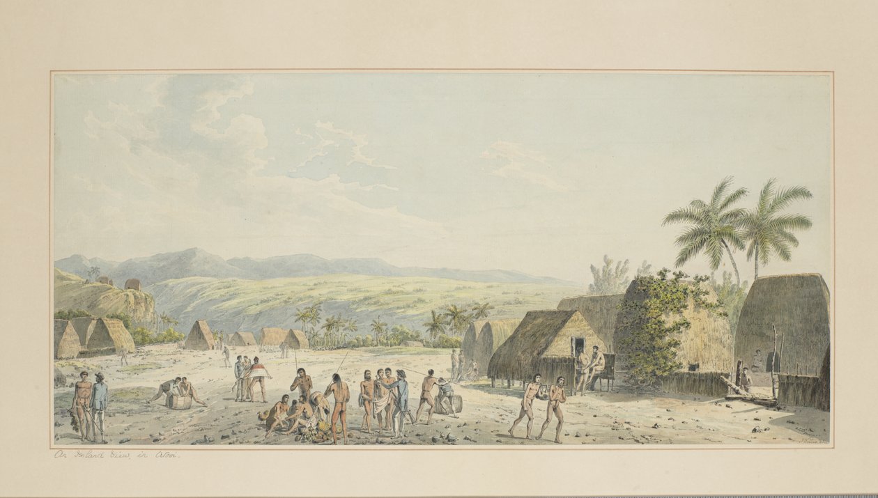 19: Pohled do vnitrozemí, na Atooi, ze série akvarelů ilustrujících poslední plavbu kapitána Cooka, cca 1773-84 od John Webber