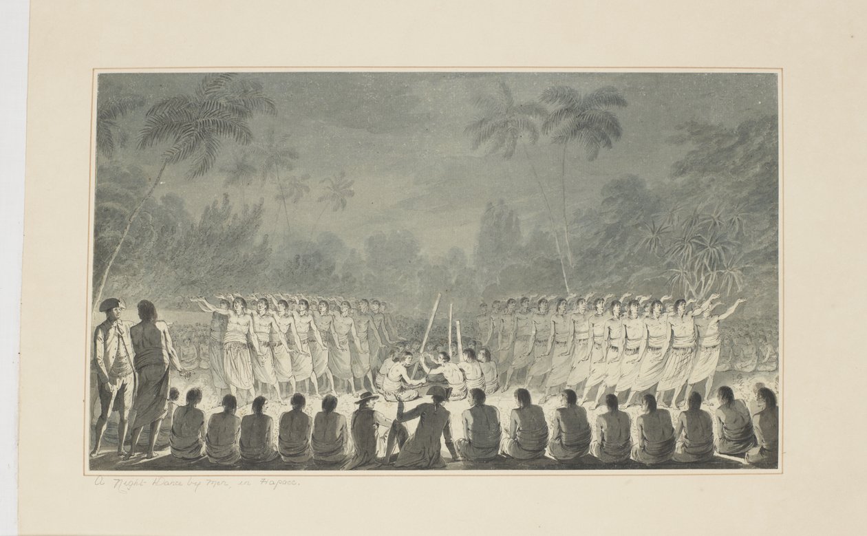 5: A Night Dance by Men, v Hapaee, ze série akvarelů ilustrujících poslední plavbu kapitána Cooka, cca 1773-84 od John Webber