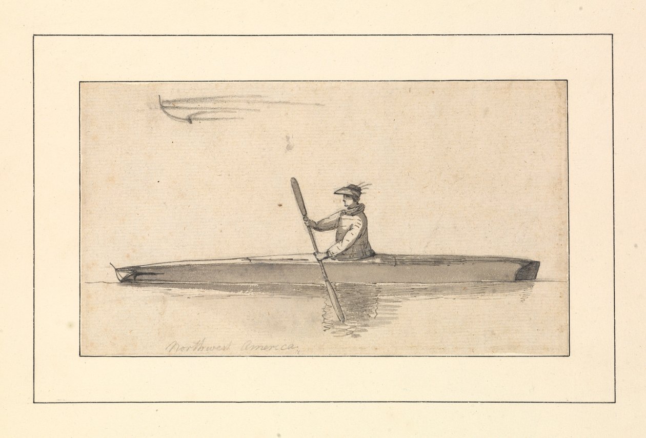 Kresba s názvem "Northwest American Canoe" ve skicáři Johna Webbera od John Webber