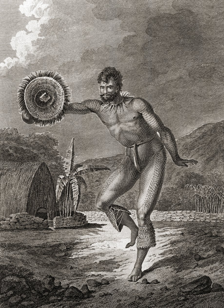Potetovaný tanečník v tradičním kroji, Havaj, 1778 od John Webber
