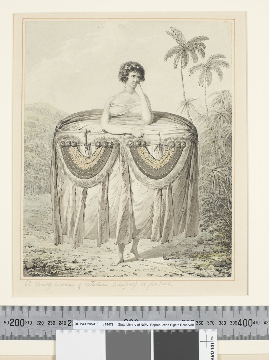 F.12 Mladá žena z Otaheitu přináší dárek, cca 1773-1784 (akvarel) od John Webber