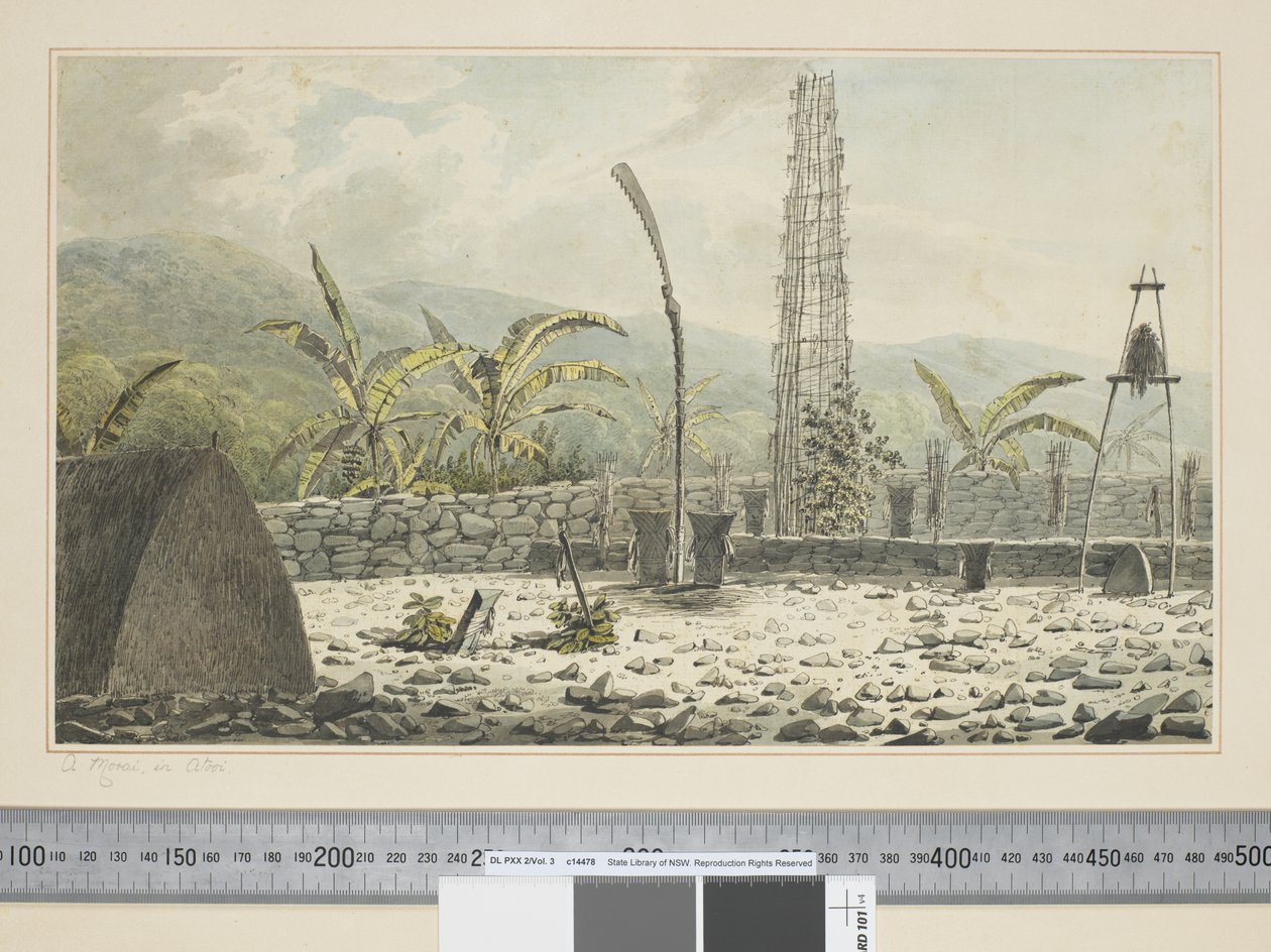F.17 A Morai, v Atooi, kolem 1773-84 (akvarel) od John Webber