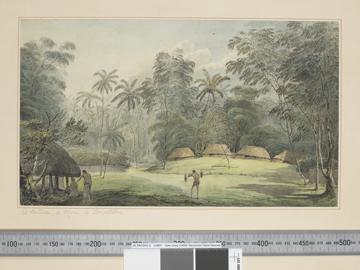 F.8 A Fiatooka, nebo Morai in Tongataboo, c.1773-84 (akvarel) od John Webber