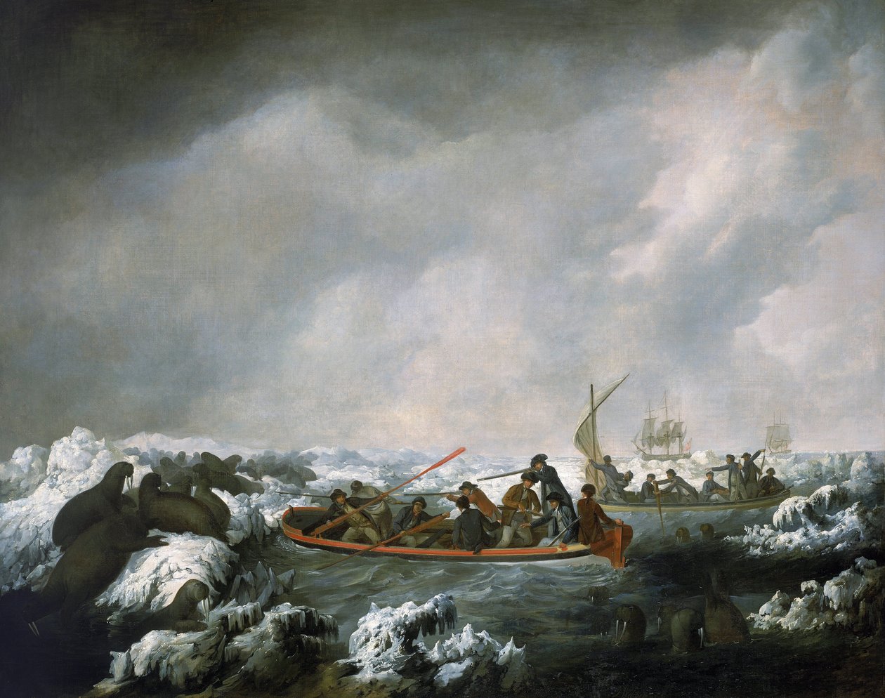 Výprava posádky HMS "Resolution" na lov mrožů, připomínající návrat malíře ze třetí výpravy Jamese Cooka (1776-1780) (1728-1779) od John Webber