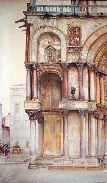 Roh fasády baziliky sv. Marka, Benátky, 1870 (wc na papíře) od John Wharlton Bunney