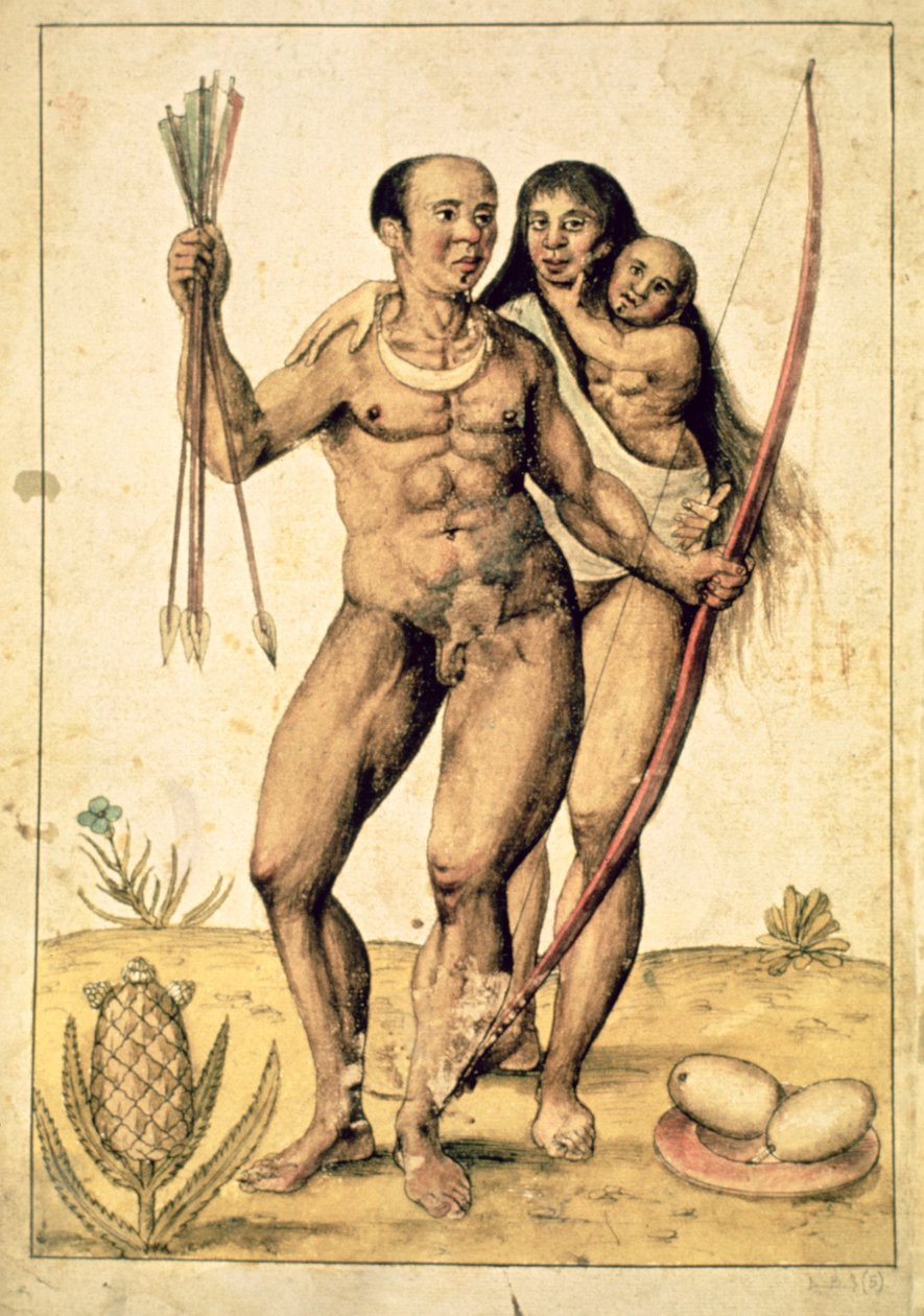 Indiánská rodina, cca 1585-87 (akvarel na papíře) od John White