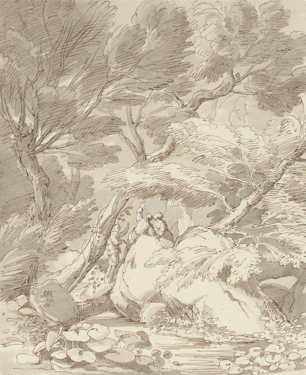Postavy na břehu Rocky River v Canonteign, Devon od John White Abbott